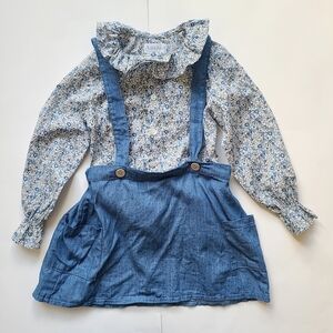 Amaia Floral Blouse & Babidu Denim Pinafore Dress